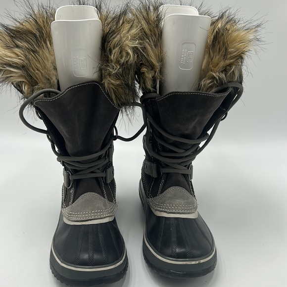 SOREL JOAN OF ARCTIC TALL FUAX FUR WINTER SNOW BOOT WOMEN SIZE 7 GRAY BLACK - Picture 2 of 11